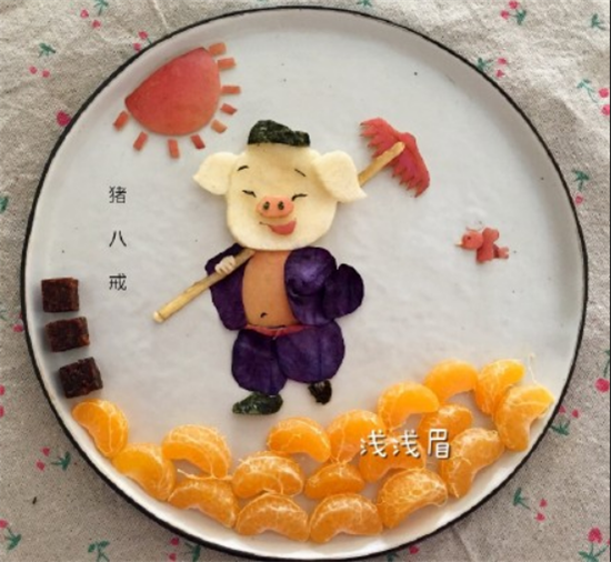 西游记创意水果拼盘图片,师徒四人居然还带上了如来佛祖